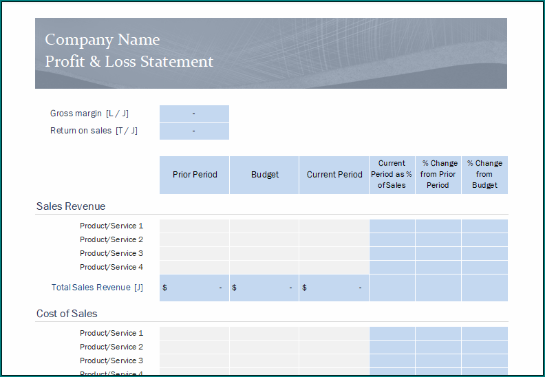 Profit And Loss Template Excel