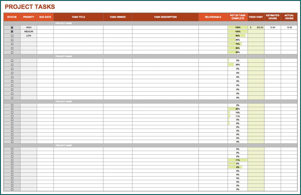 Project Management Task List Template Example
