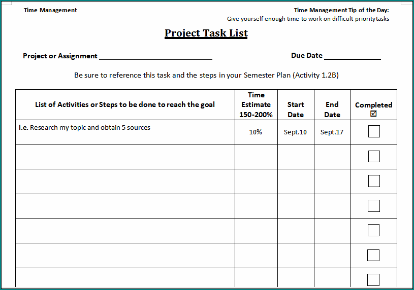 Project Management Task List Template