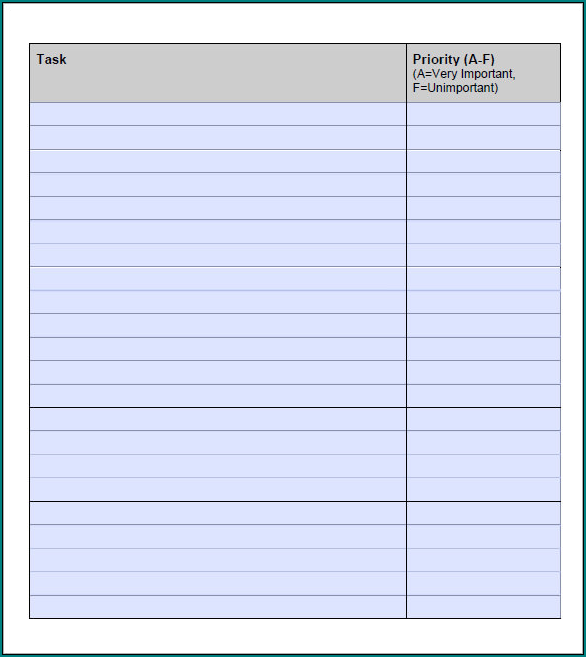 Project Task List Template Example