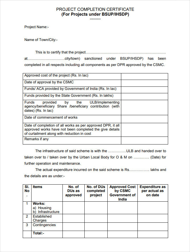 Project Work Completion Certificate Template Project Work Completion Certificate Template