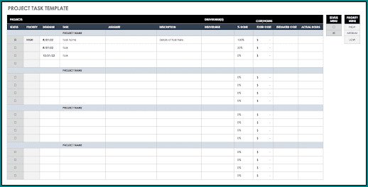 Project task List Template Excel Example