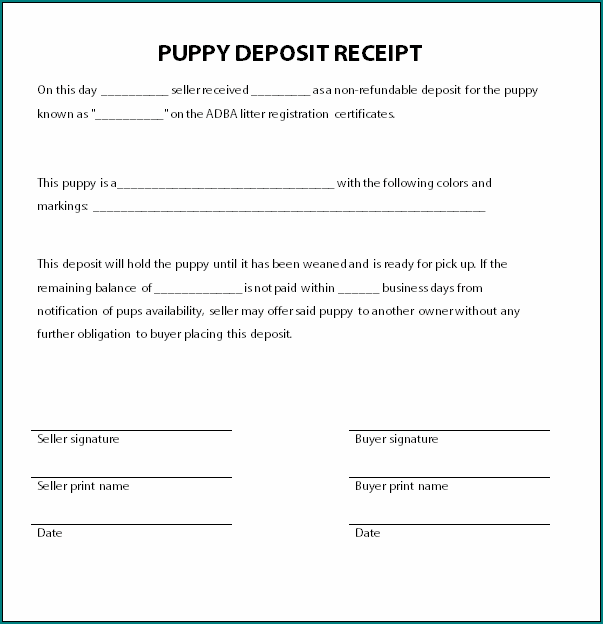 Puppy Deposit Receipt Template Example