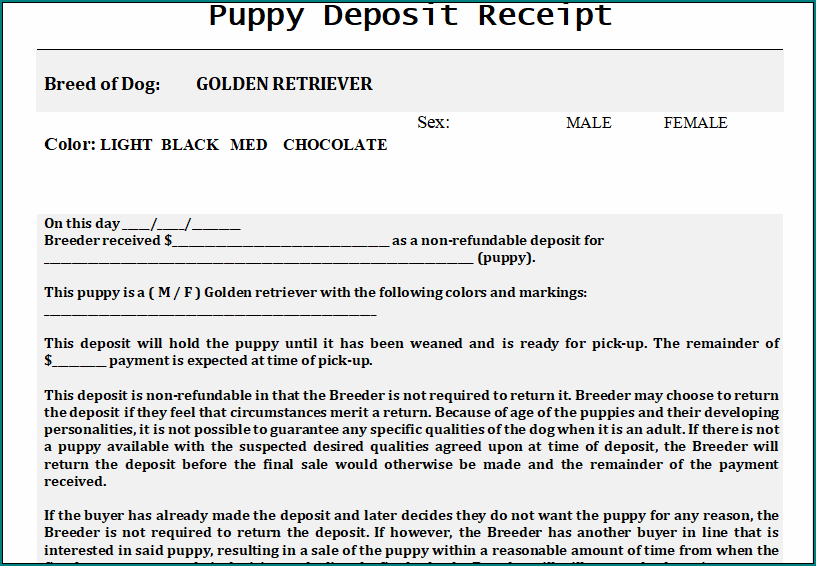Puppy Deposit Receipt Template