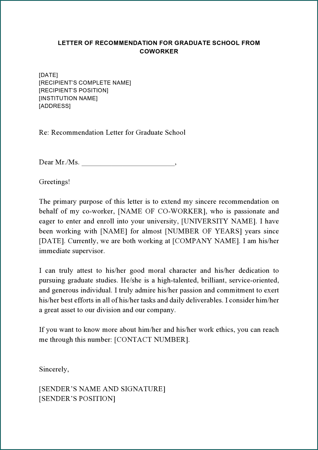 Recommendation Letter For Job Sample