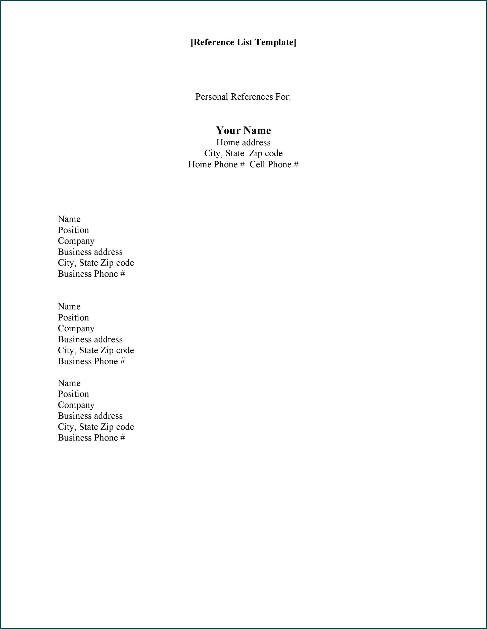 Reference List Template Example
