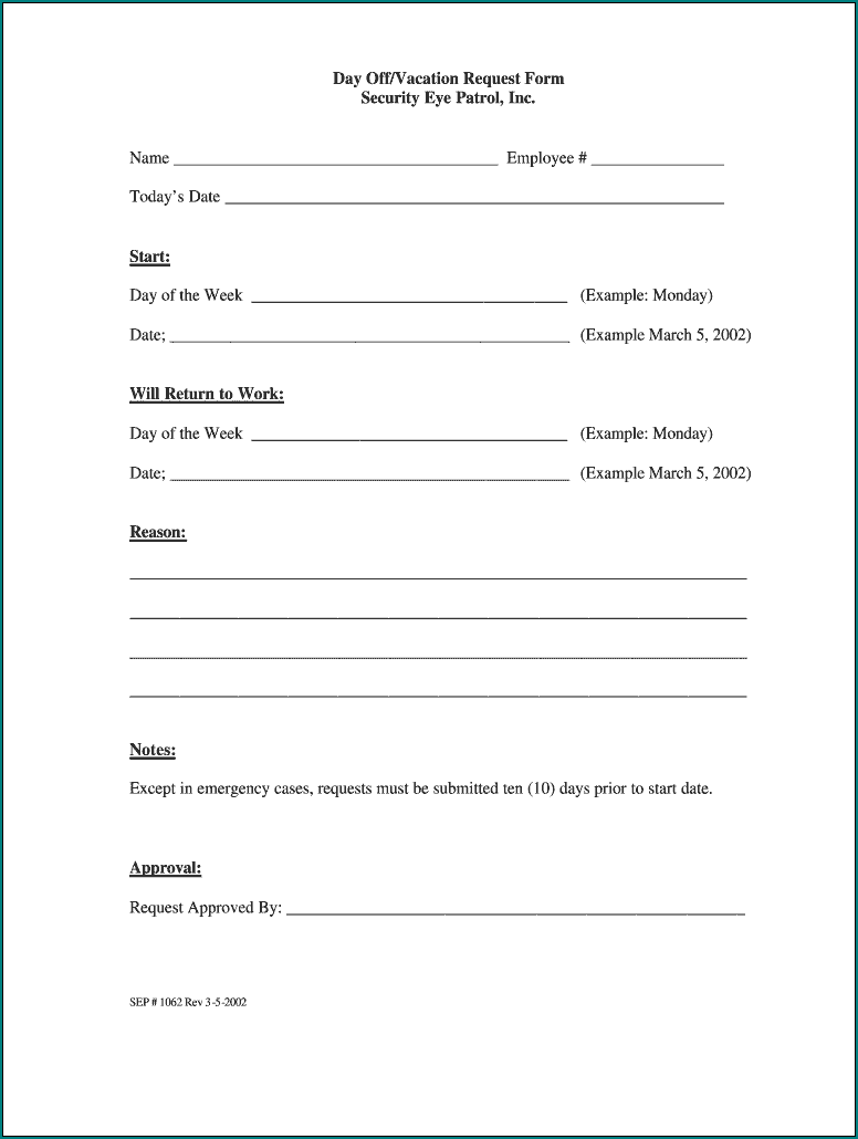 Request Day Off Form Example