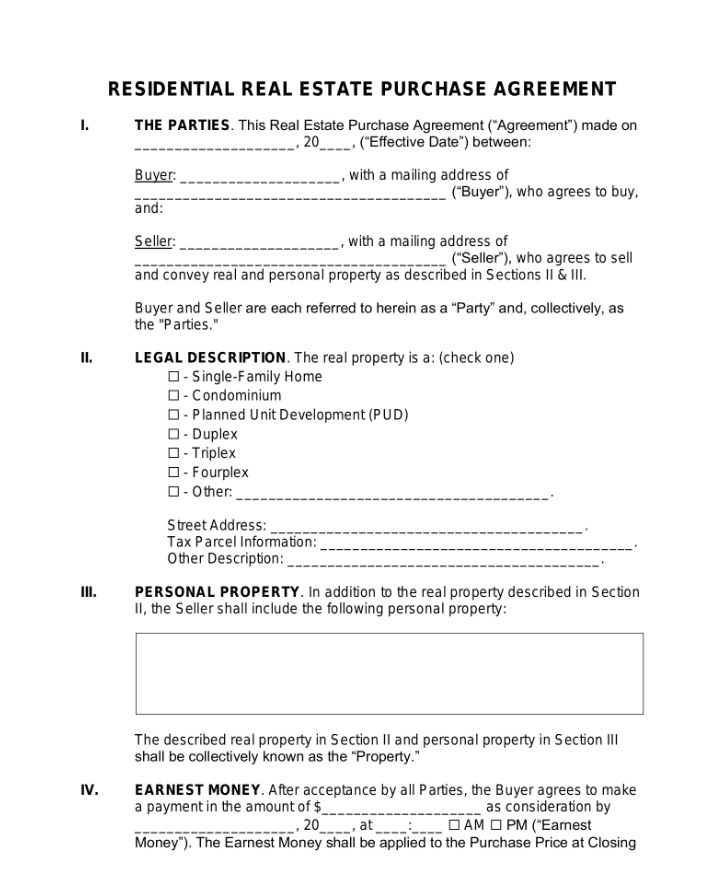 Residential Real Estate Purchase Agreement Template Residential Real Estate Purchase Agreement Template