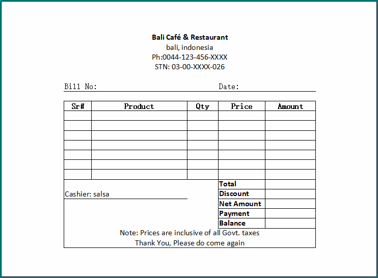 Restaurant Receipt Template