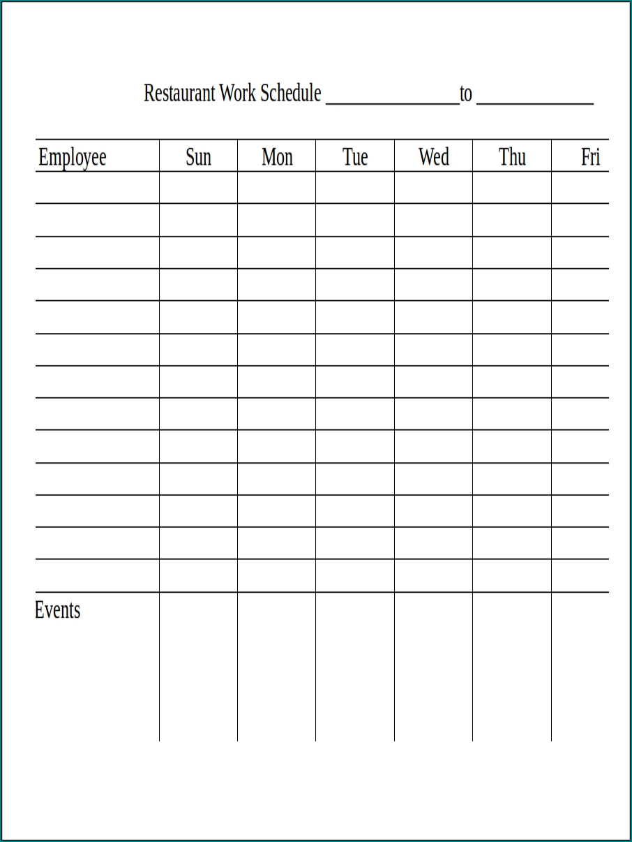 Restaurant Schedule Template Example