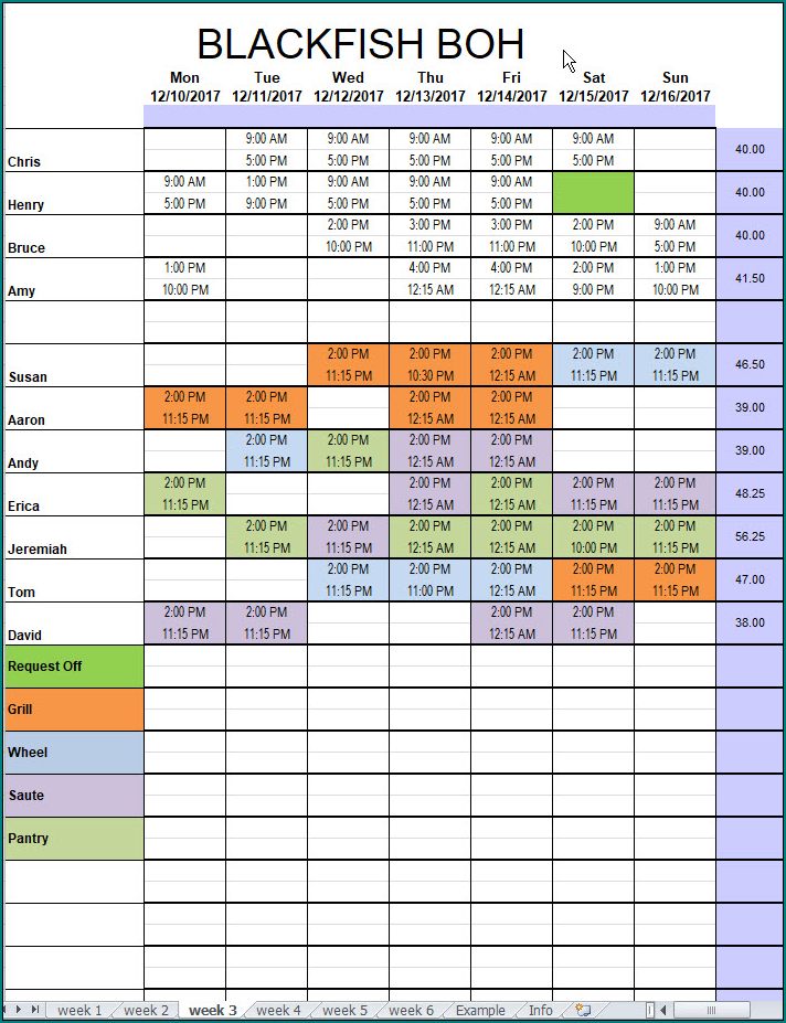 Restaurant Schedule Template Sample