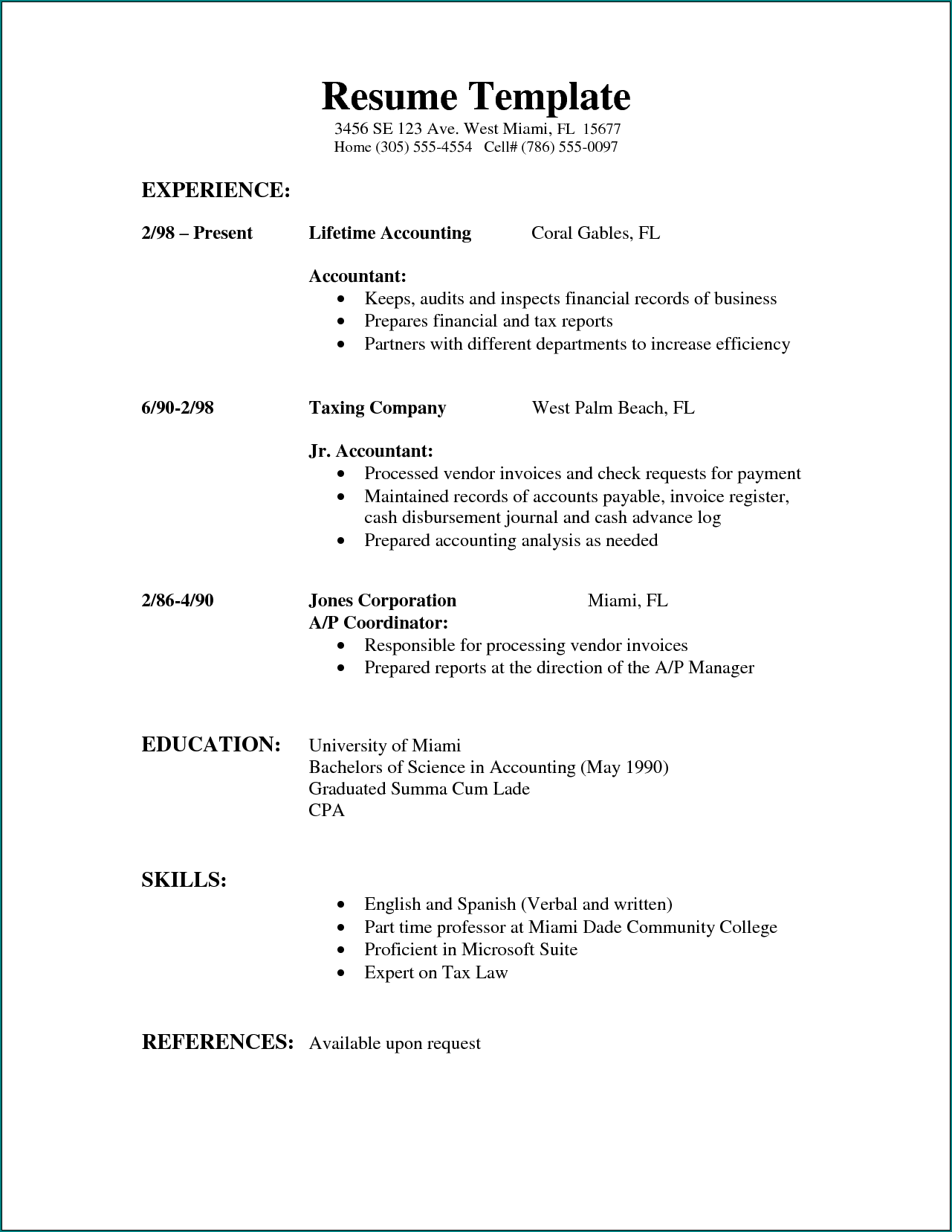 Resume Format Word Sample