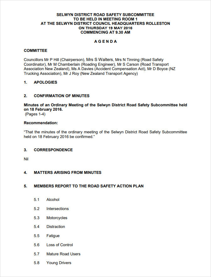 Road Safety Meeting Agenda Template Road Safety Meeting Agenda Template