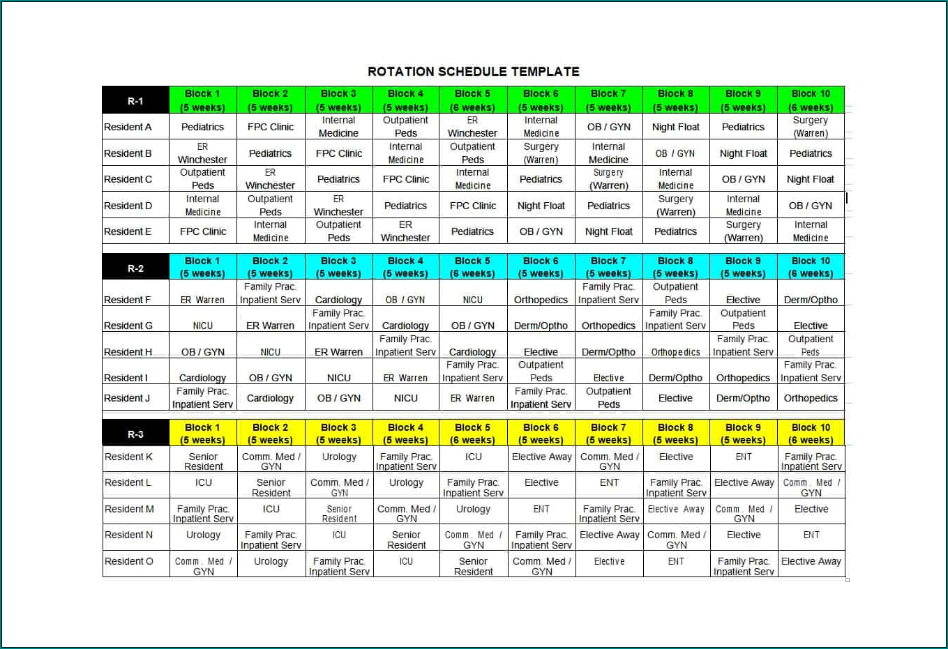 Rotating Shift Schedule Template Sample