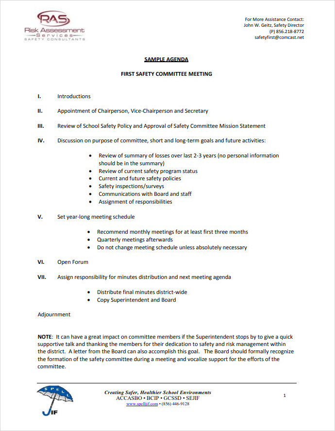Safety Agenda Template for Company Safety Agenda Template for Company