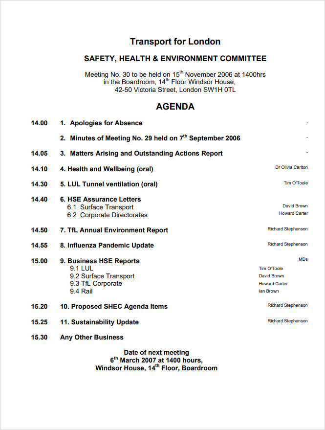 Safety Agenda Template for Transportation Safety Agenda Template for Transportation