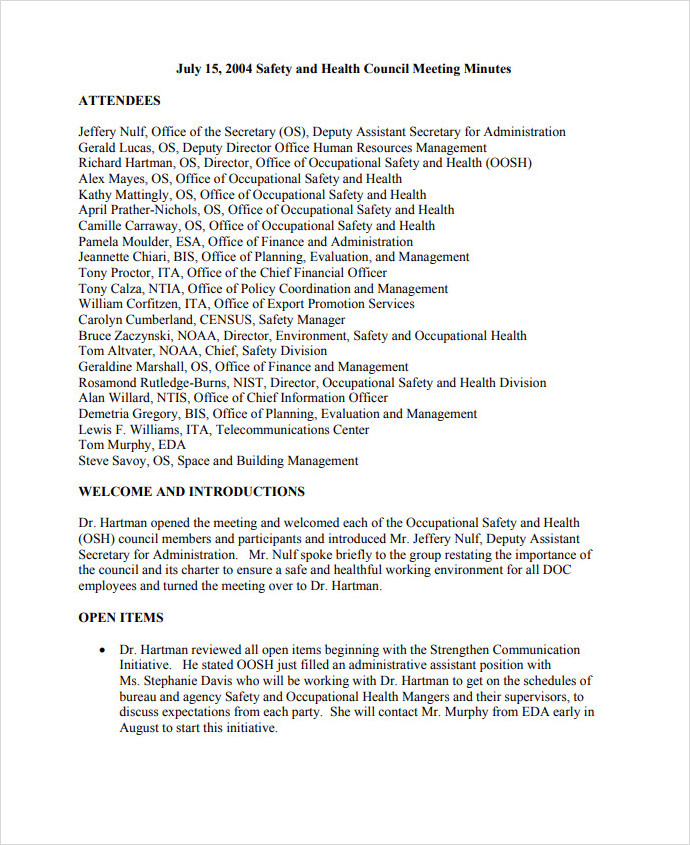 Safety Council Meeting Minutes Template Safety Council Meeting Minutes Template