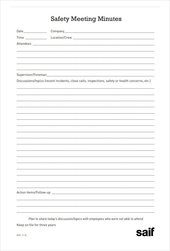 Safety Minutes Template Safety Minutes Template