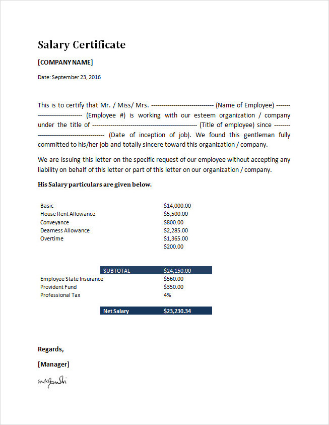Salary Certificate Template Salary Certificate Template