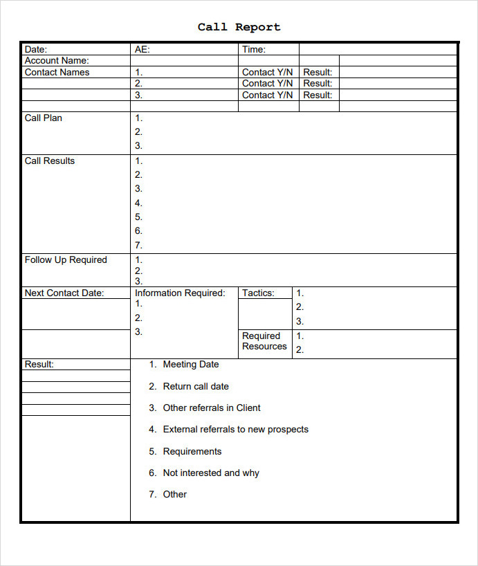 Sales Call Report Form Sales Call Report Form
