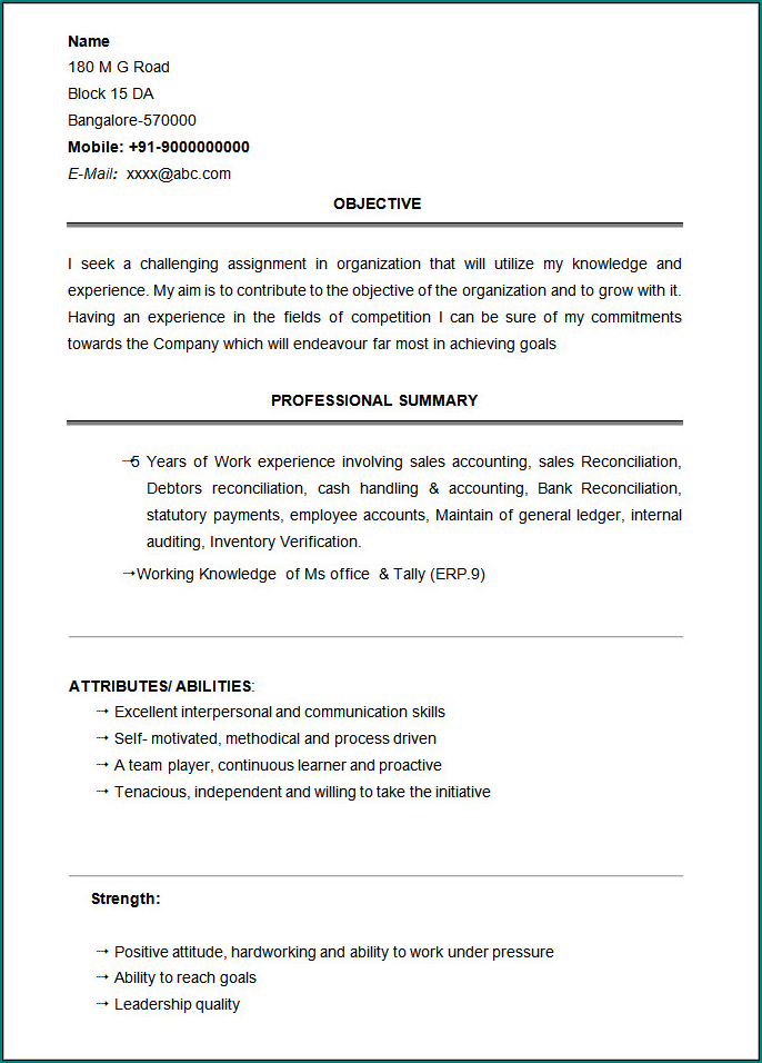 Sample Resume Format Sample