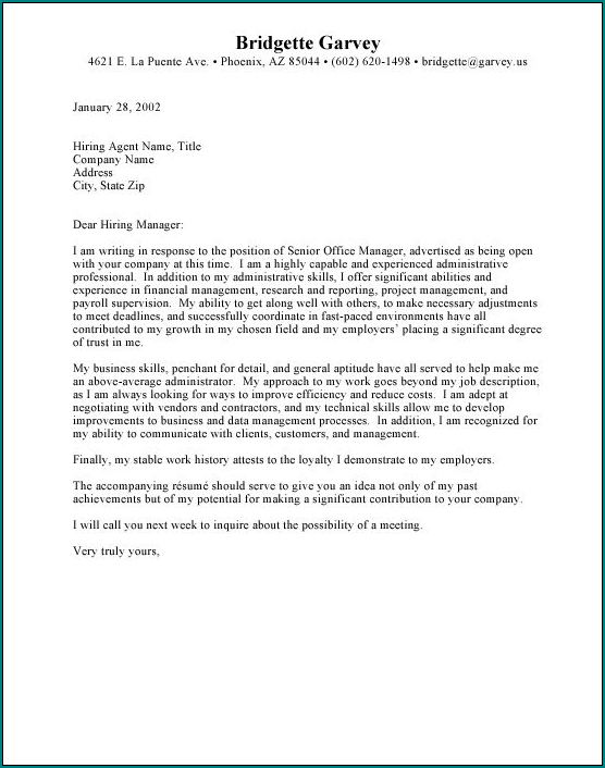 Sample of Administrative Assistant Cover Letter Template