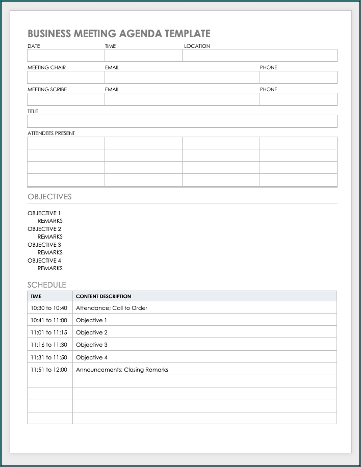 Sample of Agenda Template Word