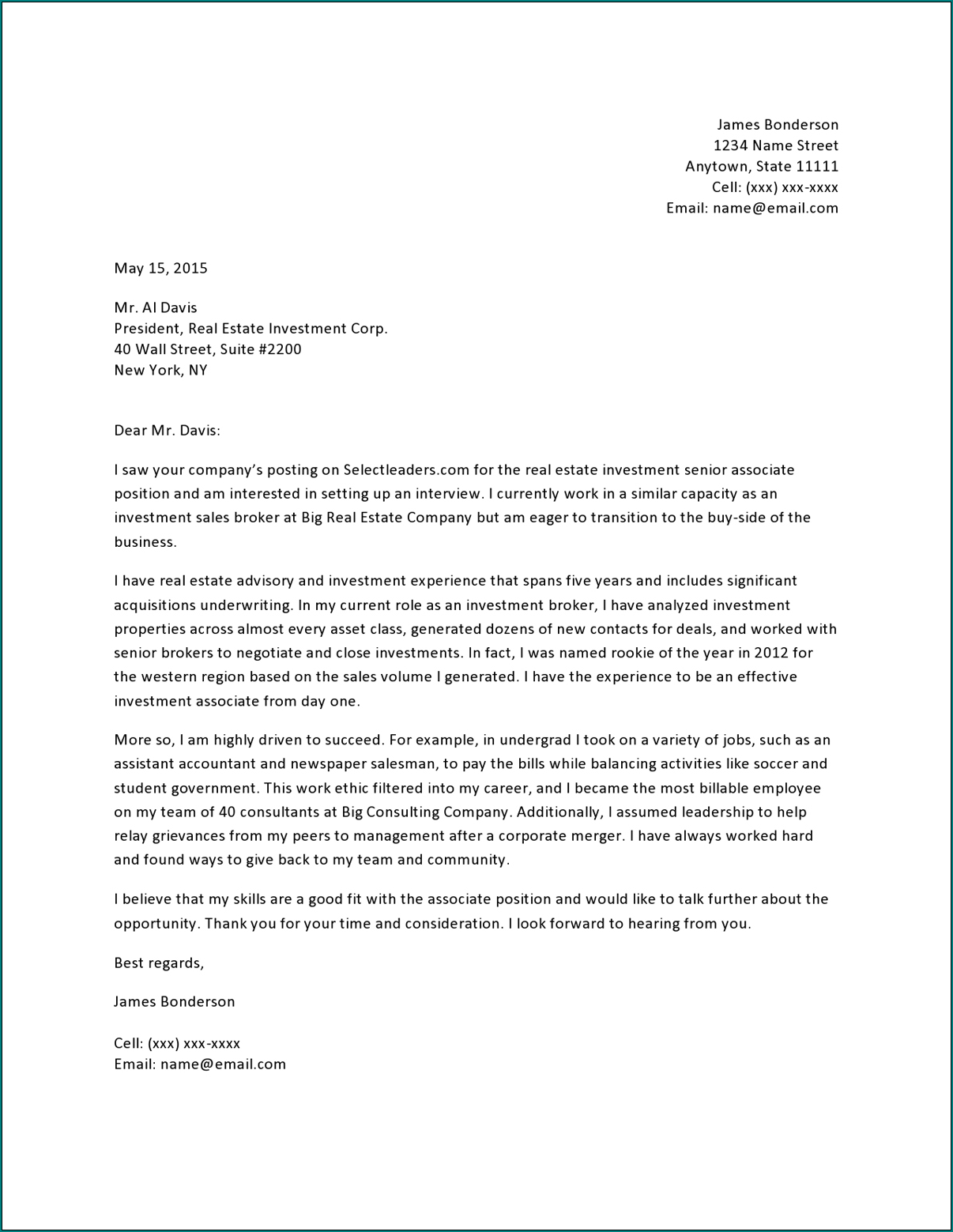 Sample of Application Letter Template