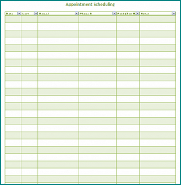 Sample of Appointment Schedule Template