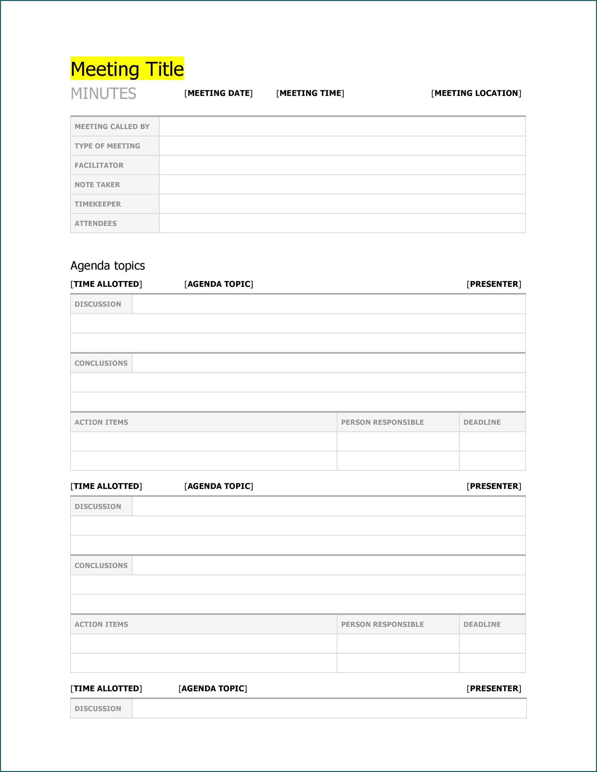 Sample of Best Meeting Minutes Template