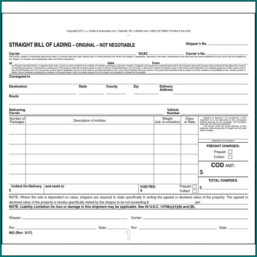 Sample of Bill Of Lading Form