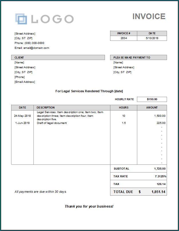 Sample of Billing Invoice Template
