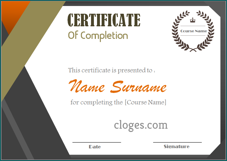 Sample of Blank Certificate Of Completion Template
