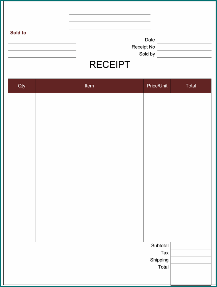 Sample of Blank Receipt Template