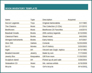 Sample of Book Inventory List Template