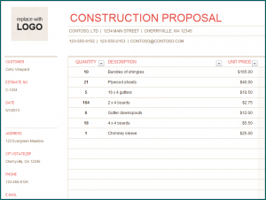 Sample of Building Quote Template