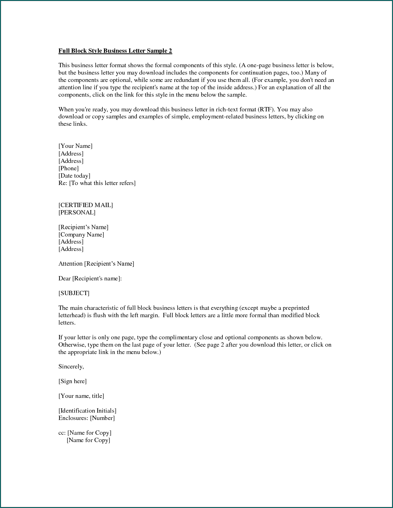Sample of Business Letter Writing