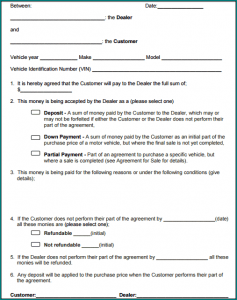 Sample of Car Deposit Receipt Template