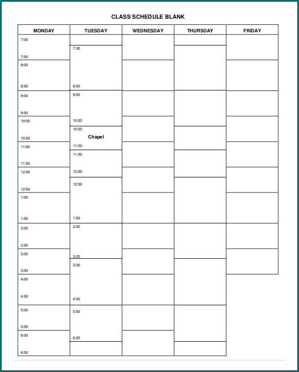 Sample of College Schedule Template