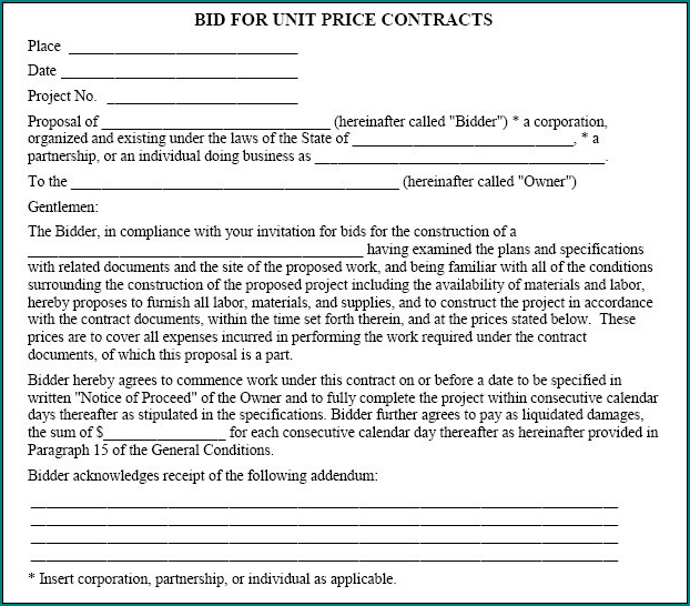 Sample of Construction Bid Form