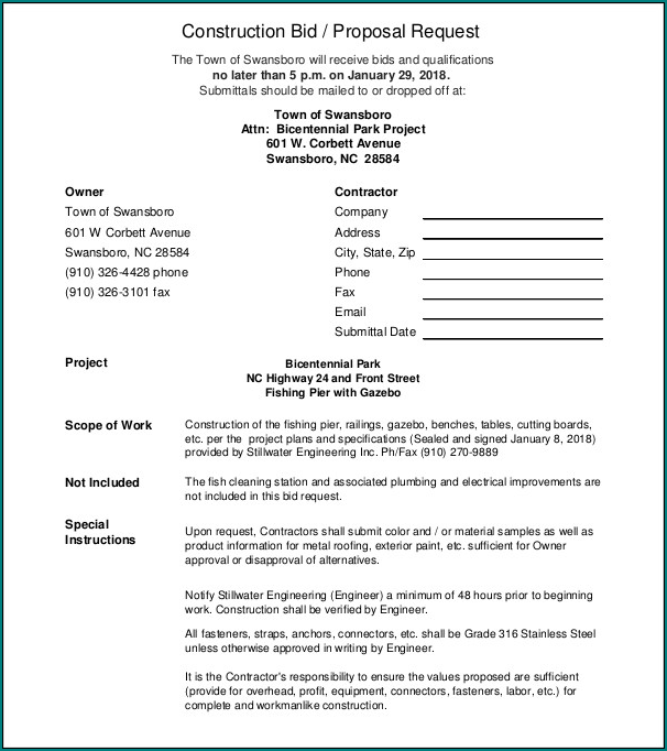 Sample of Construction Bid Proposal Template