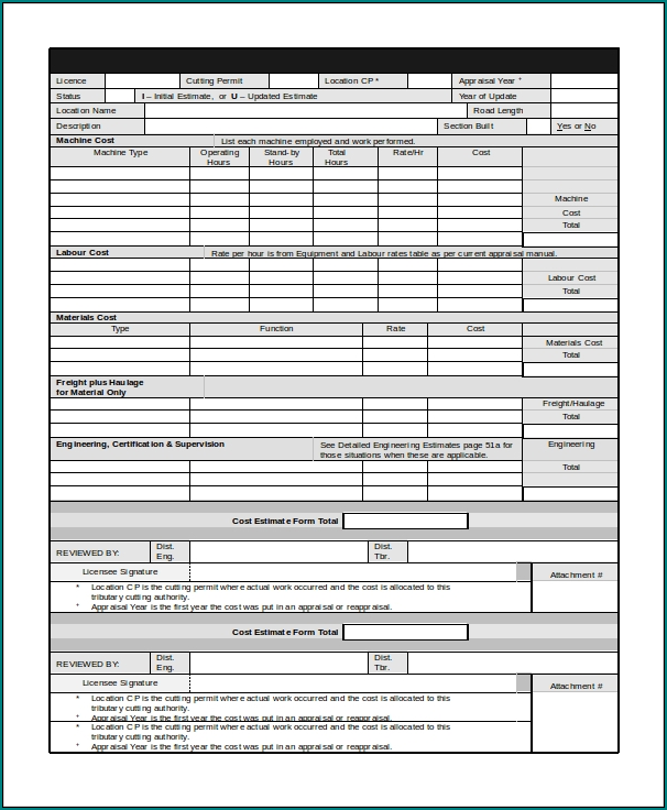 Sample of Construction Estimate Form