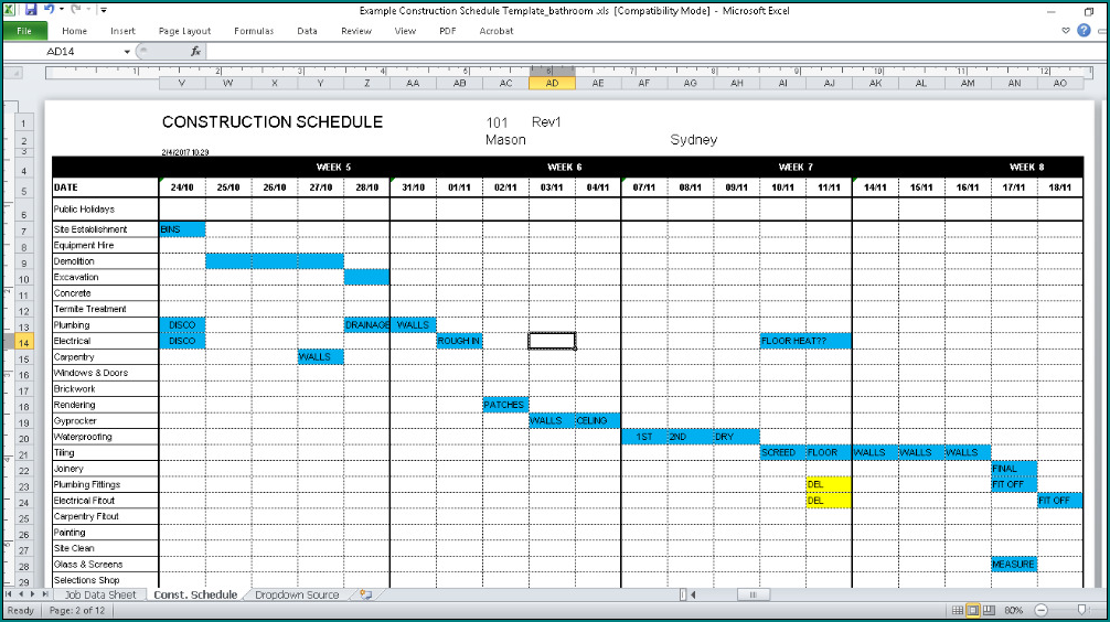 Sample of Construction Schedule Template Excel
