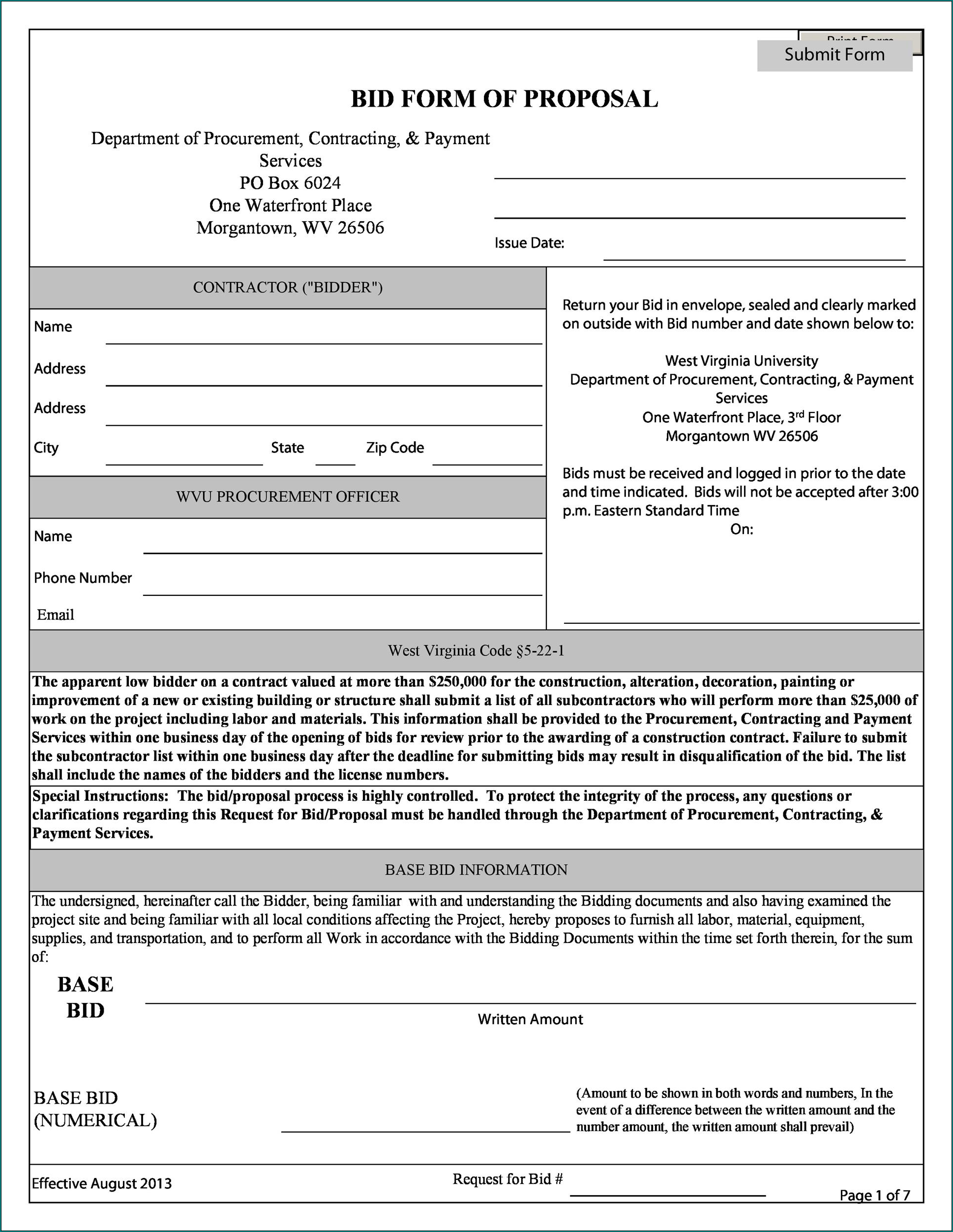 Sample of Contractor Proposal Form
