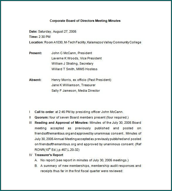 Sample of Corporate Meeting Minutes Template Word