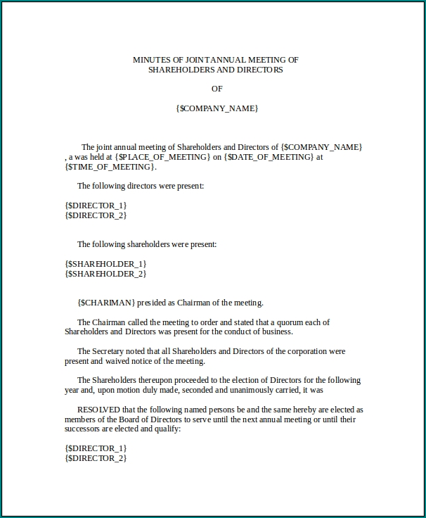 Sample of Corporate Meeting Minutes Template