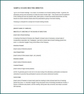 Sample of Corporate Minutes Template Word