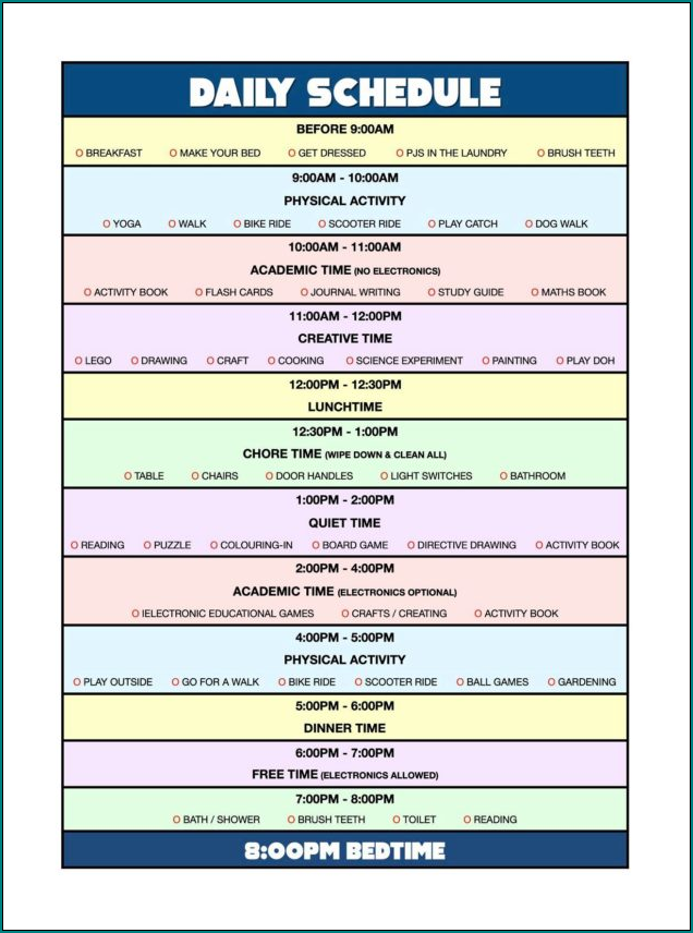 Sample of Daily Schedule Template Excel