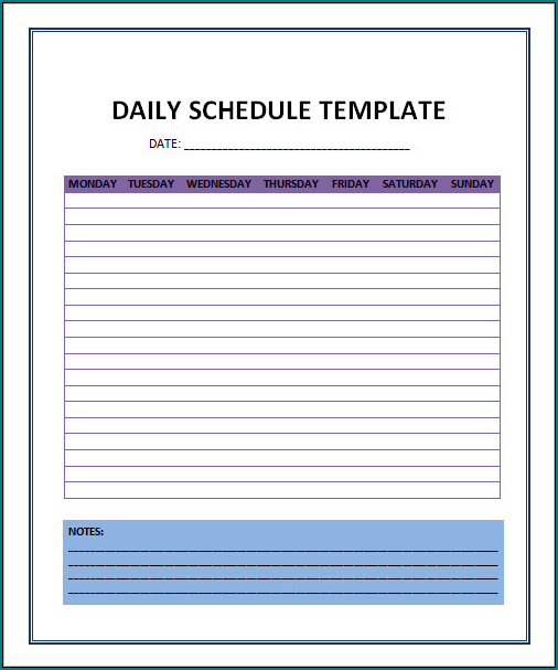 Sample of Daily Schedule Template Word