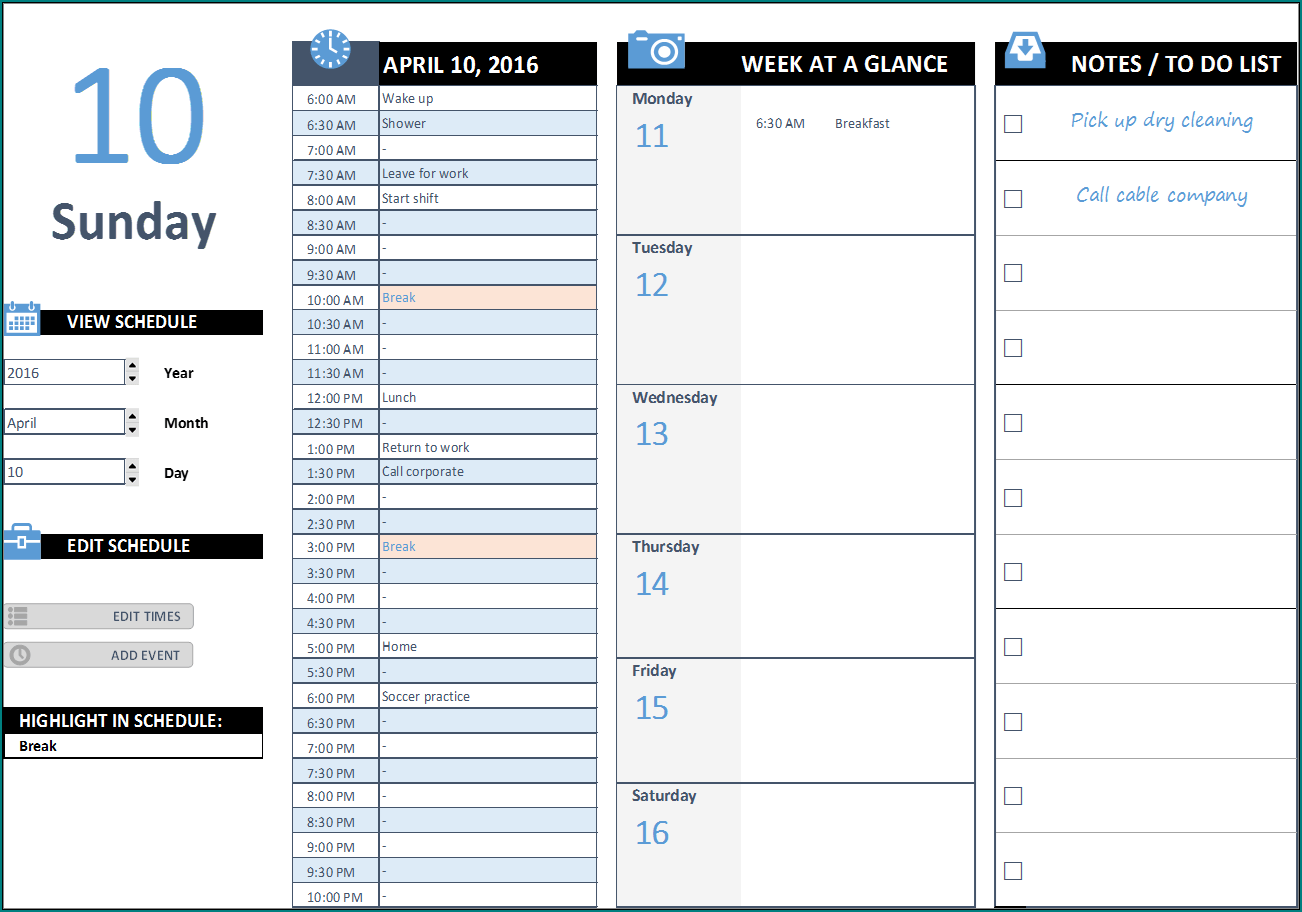 Sample of Daily Work Schedule Template